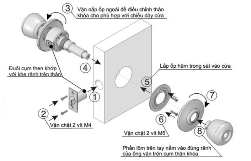 Cách lắp và thay ổ khóa cửa tay nắm tròn mới