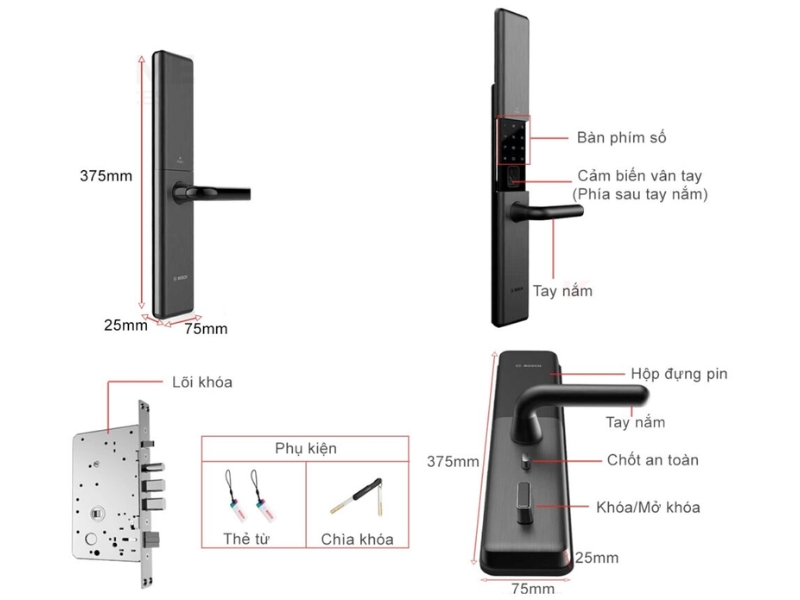 Khóa điện tử vân tay nắp trượt Bosch ID80