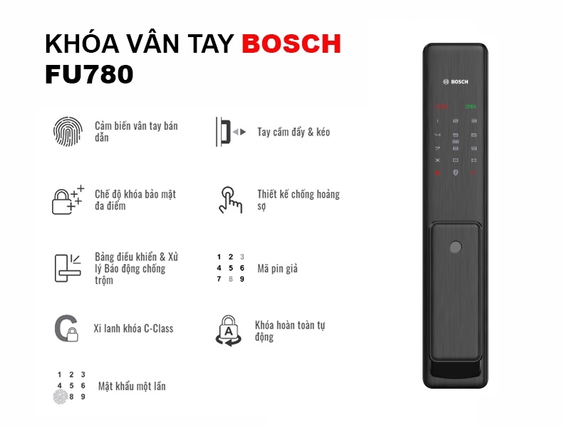 Khóa điện tử vân tay thông minh Bosch FU780